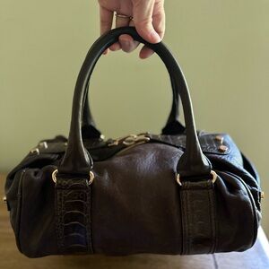 Balenciaga Leather Brown Mini Whistle Boston Bag Handbag Croc Trim